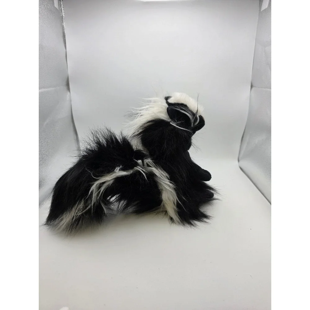 Portland Plush Steven Skunk Black White Shaggy Fur Stuffed Animal Green Heart 9